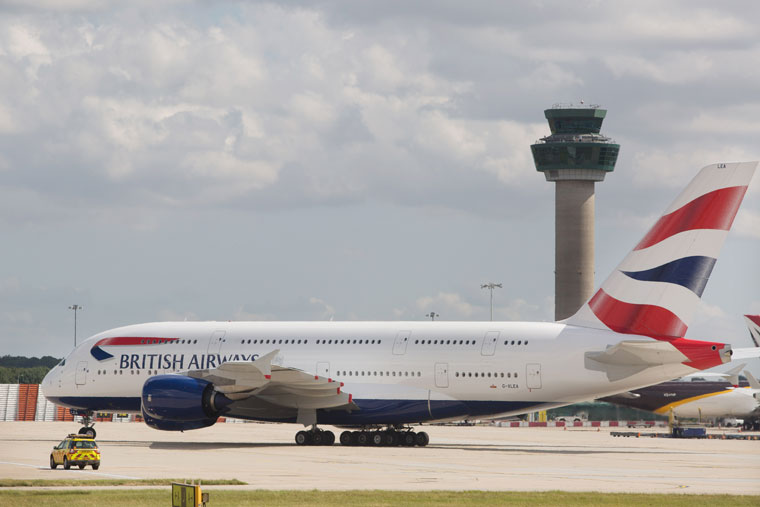 BA A380 arrives at Stansted