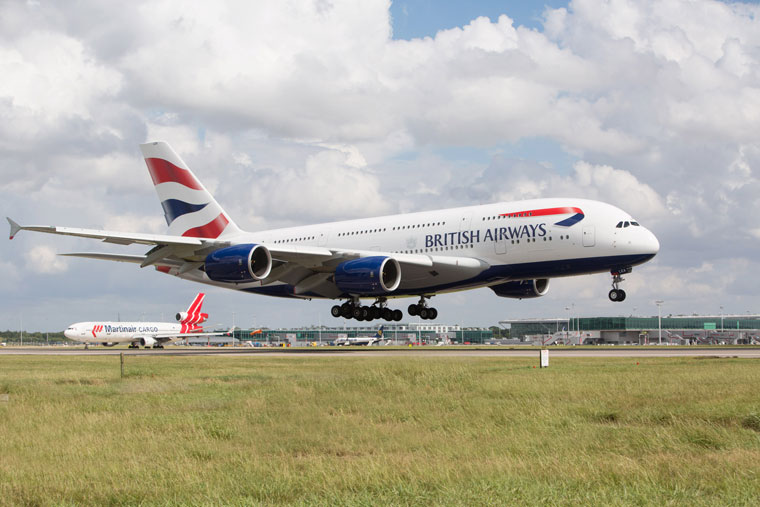 BA A380 lands at Stansted