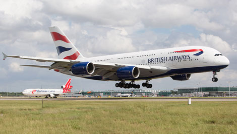 BA A380 lands