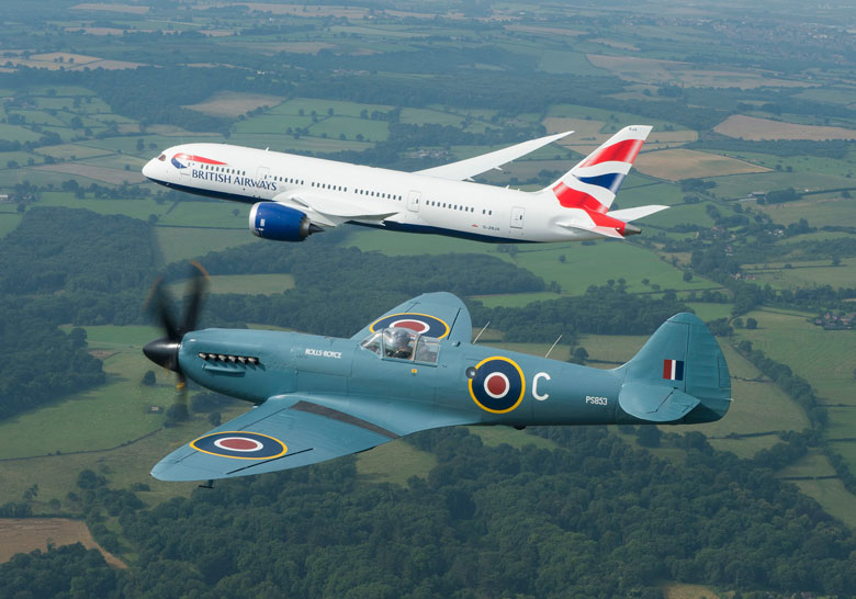 BA B787 and a Spitfire