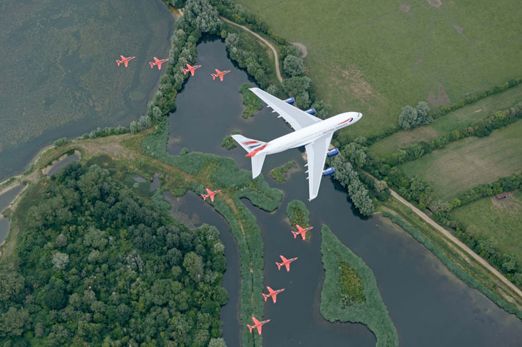 BA A380 and Red Arrows