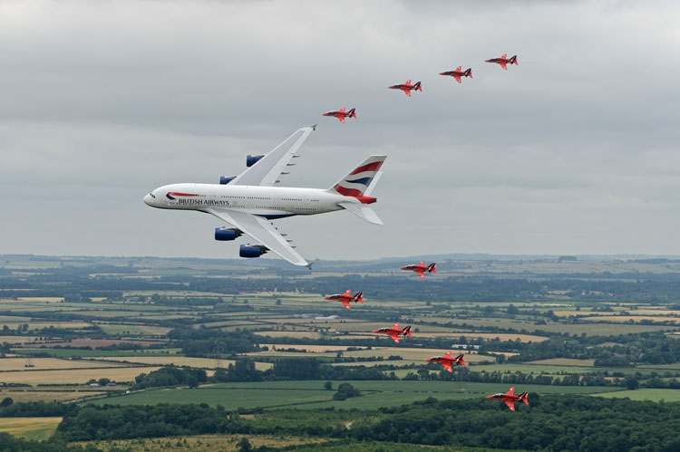 BA A380 and Red Arrows