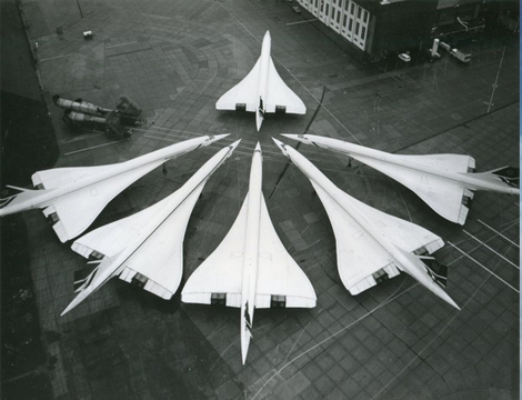 Six parked Concordes