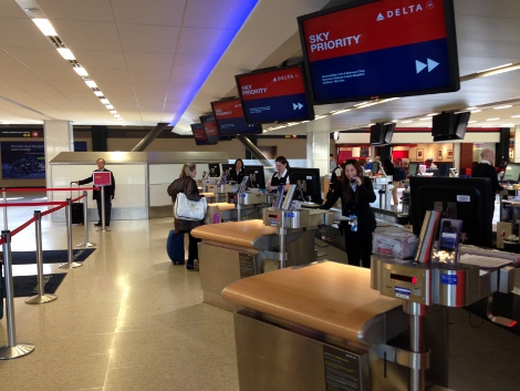 Delta Sky Priority check-in desk at Seattle airport