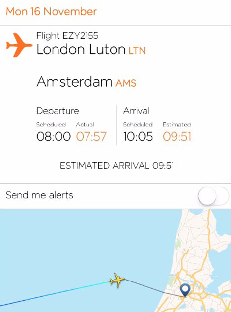 Easyjet app aircraft tracking feature