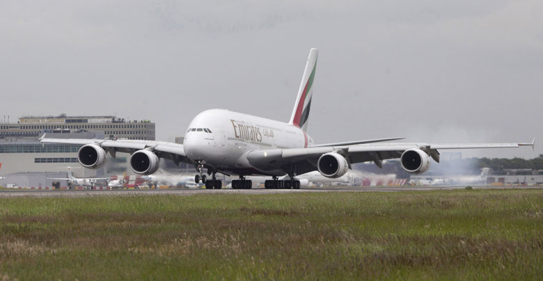 Emirates A380 lands at Gatwick