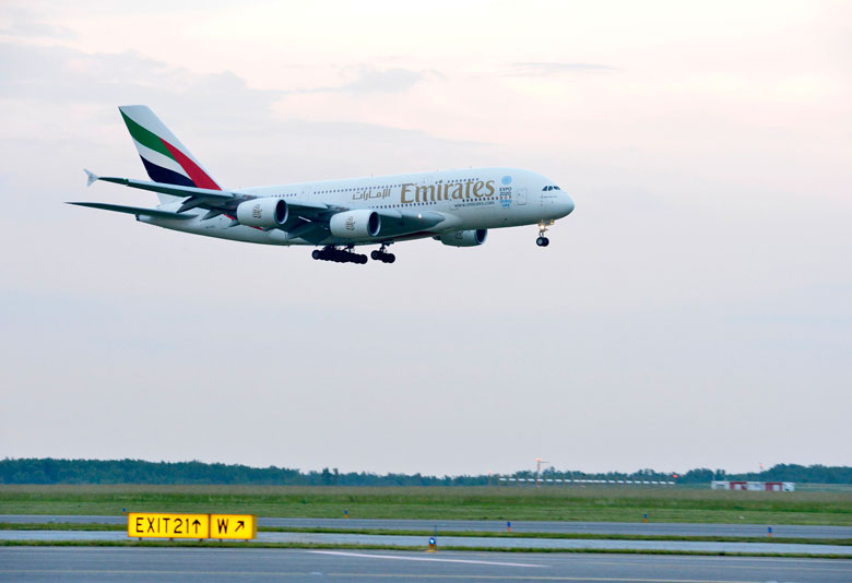 Emirates A380 lands in Vienna