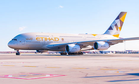 Etihad\\\\\\'s A380 arrives at New York JFK