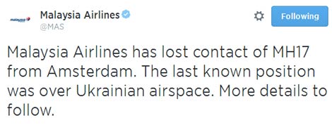Malaysia Airlines crash Tweet