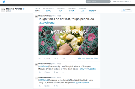 Malaysia Airlines MAS Twitter #staystrong MH17