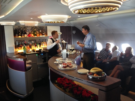 Qatar Airways A380 premium lounge onboard
