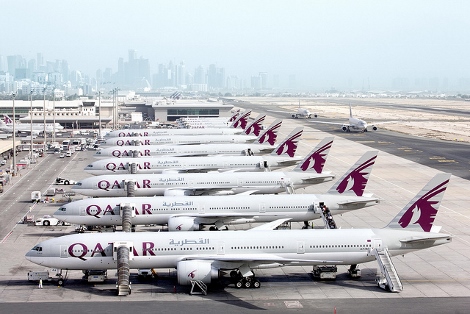 Qayat AIrways B777-300ERs at the old Doha International Airport