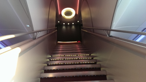 Qatar Airways A380 front stairs up to first class
