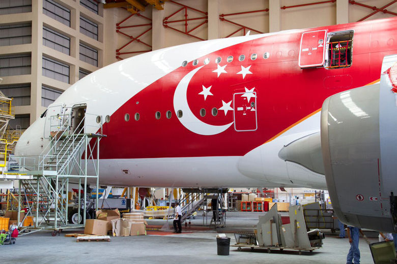Singapore Airlines SG50 livery hangar