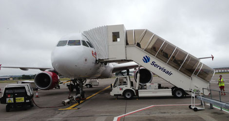 Ready for departure: Virgin Atlantic Little Red at Aberdeen International Airport