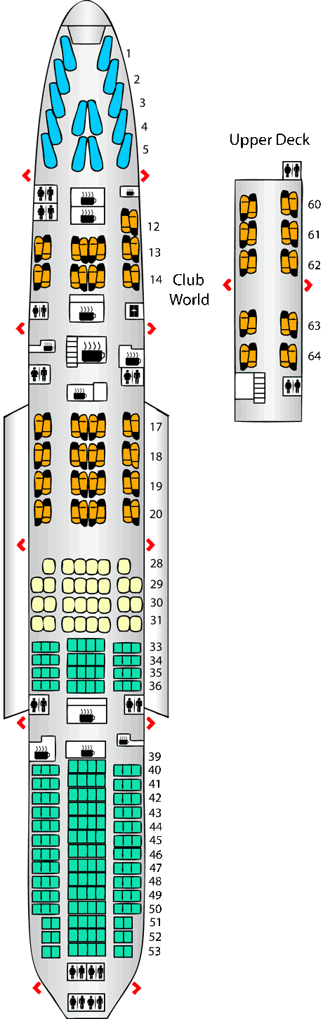 Seat map british airways boeing b747 400 345pax 