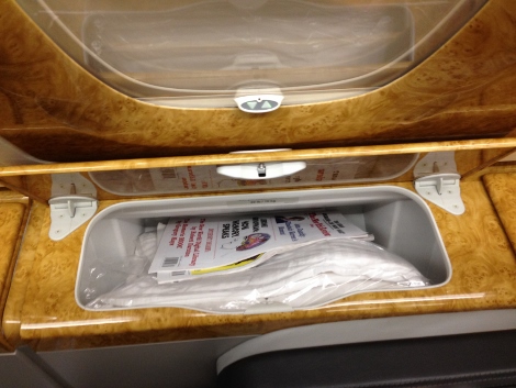 Emirates A380 business class side compartment